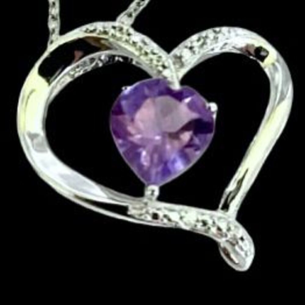 NV#2  Amethyst & CZ Heart & Sterling 925 Silver Necklace